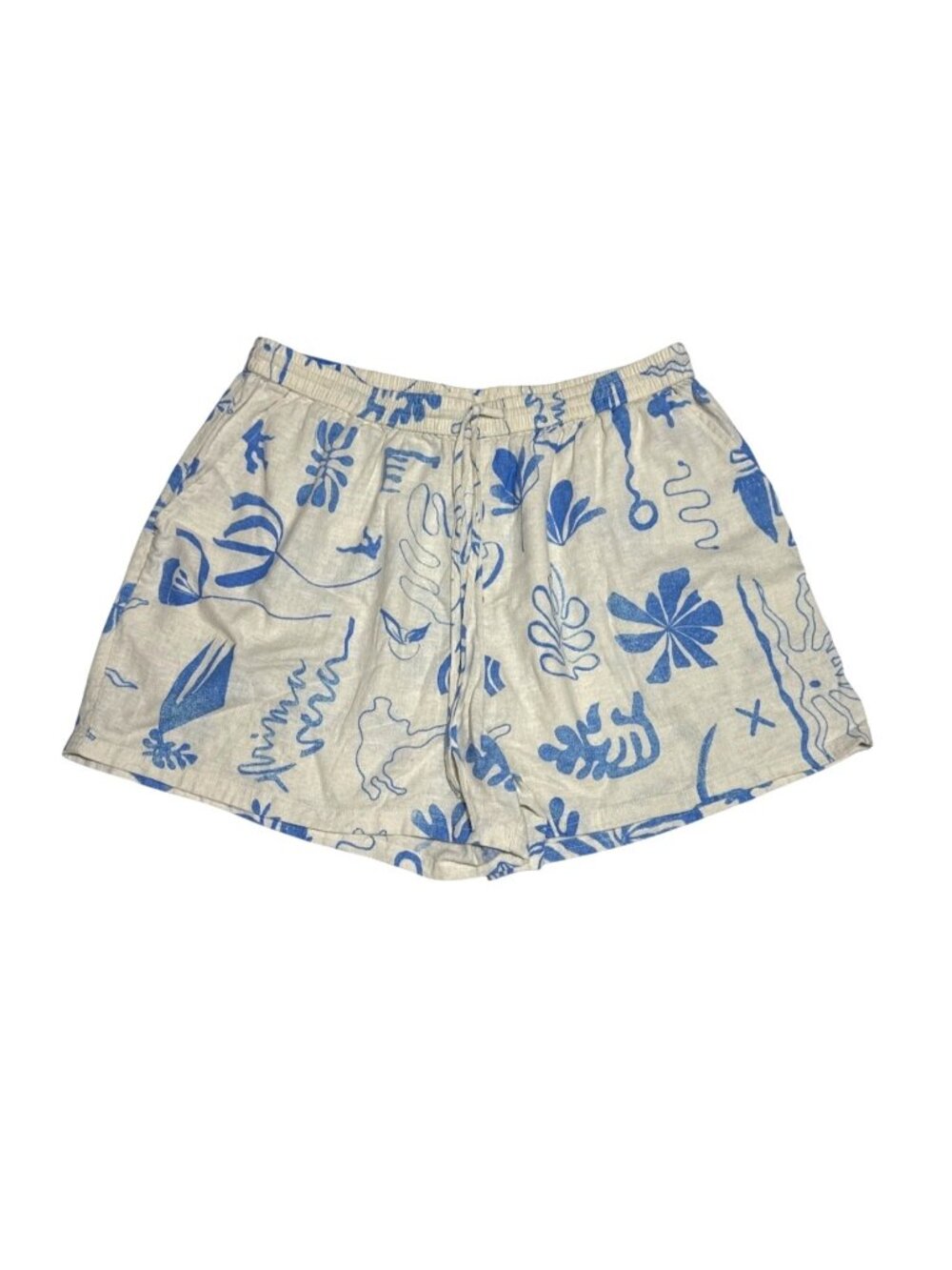 NWOT Lucky Brand Beach Linen Shorts Blue Coral Print Womens M MSRP $70